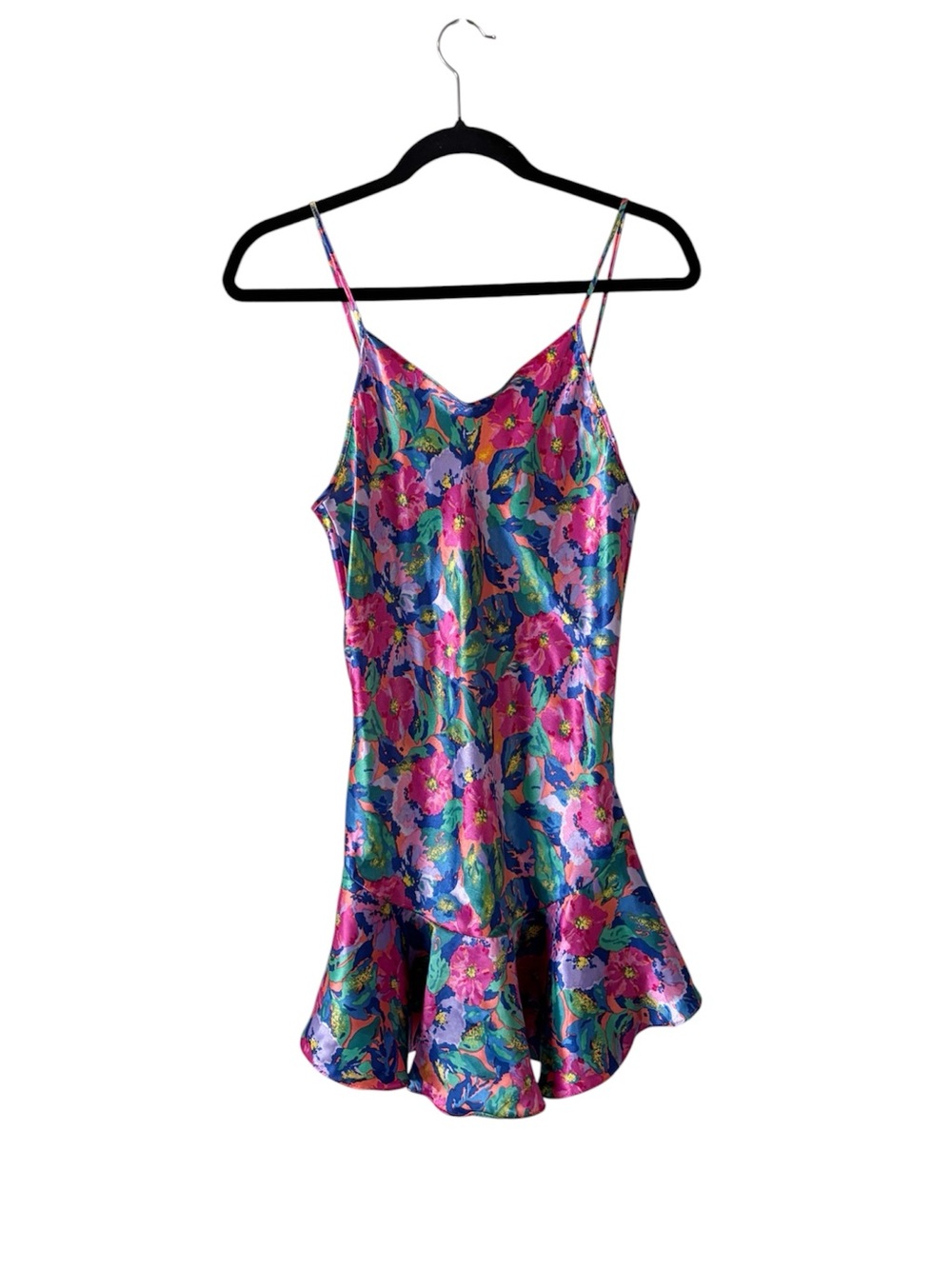 Vintage 90s Floral Flare Mini Slip Dress Boho Fairy S